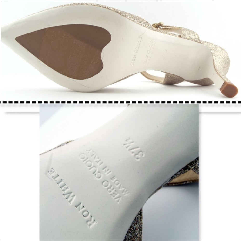 Unworn RON WHITE T-Strap Gold Glitter Pumps 37.5 - Picture 6 of 6